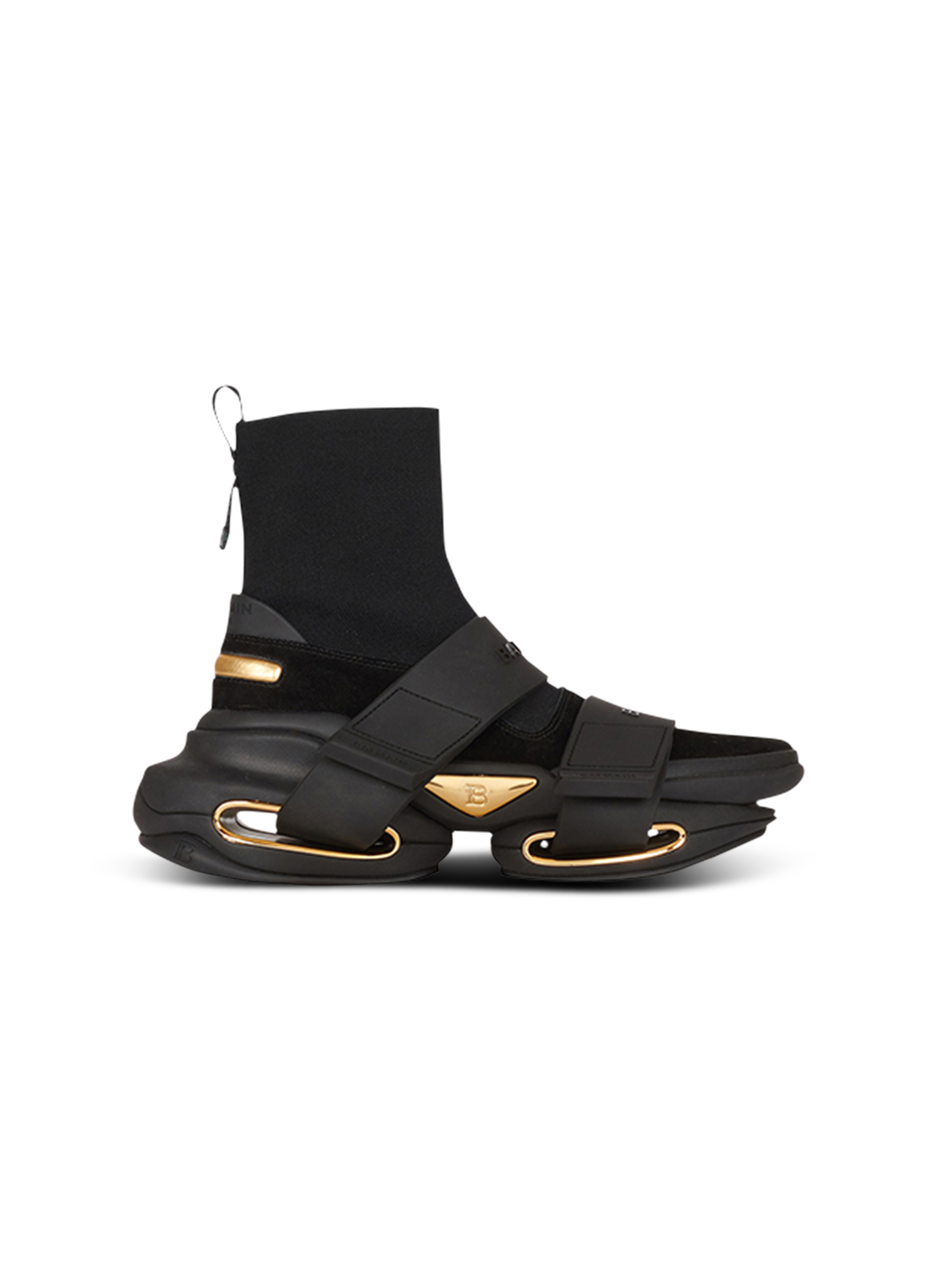 Sneakers alte B-Bold in camoscio e maglia con cinturini, nero