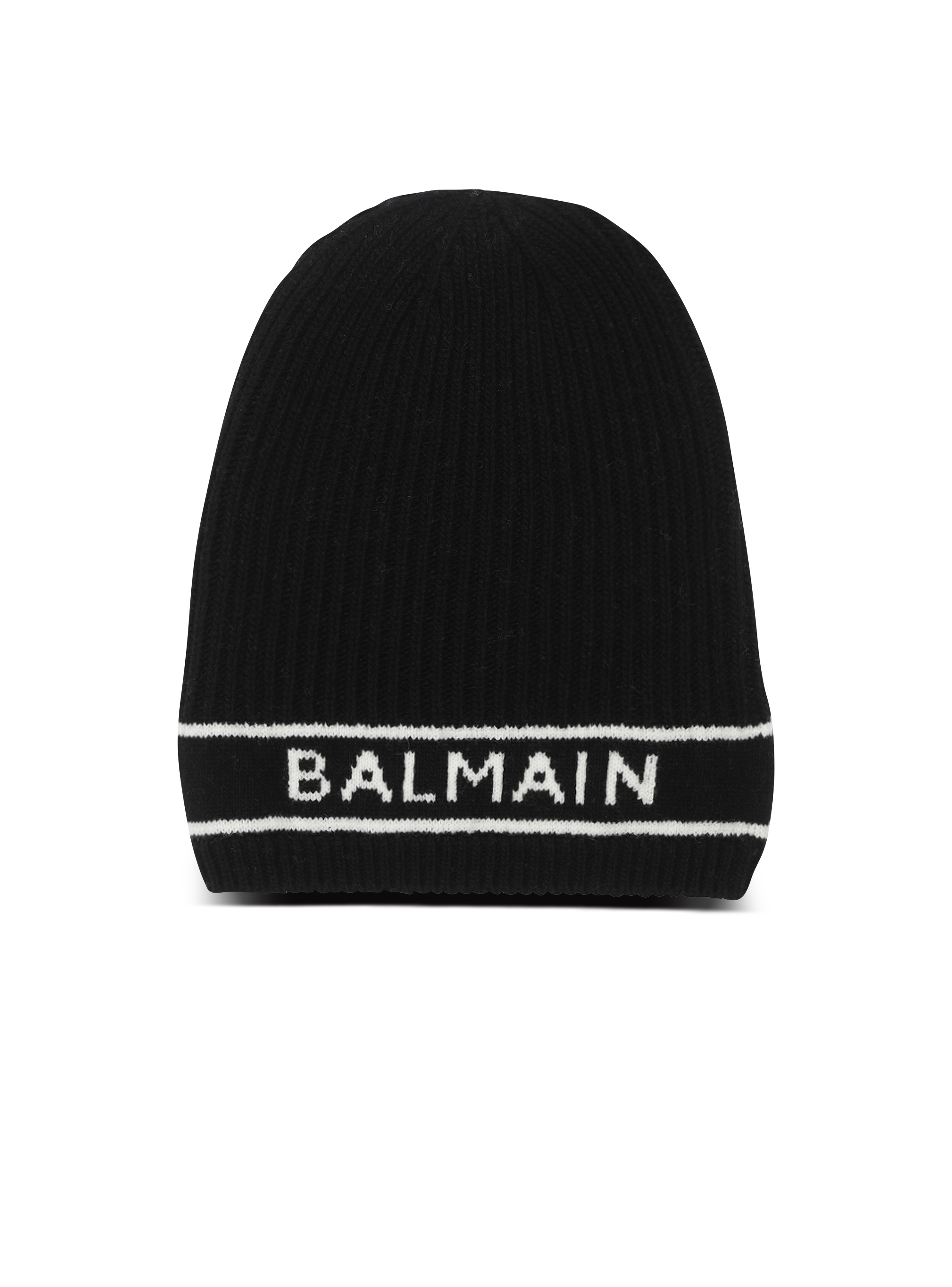 Berretto in lana con logo Balmain ricamato in, nero