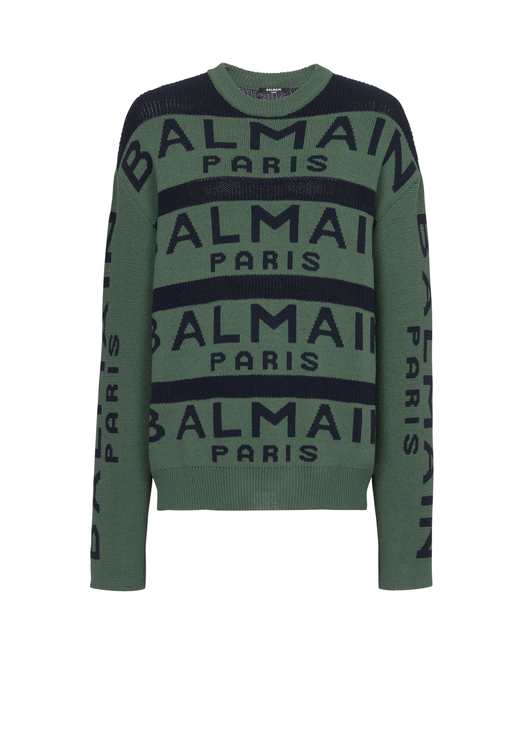 Pullover ricamato con logo Balmain Paris, verde, hi-res