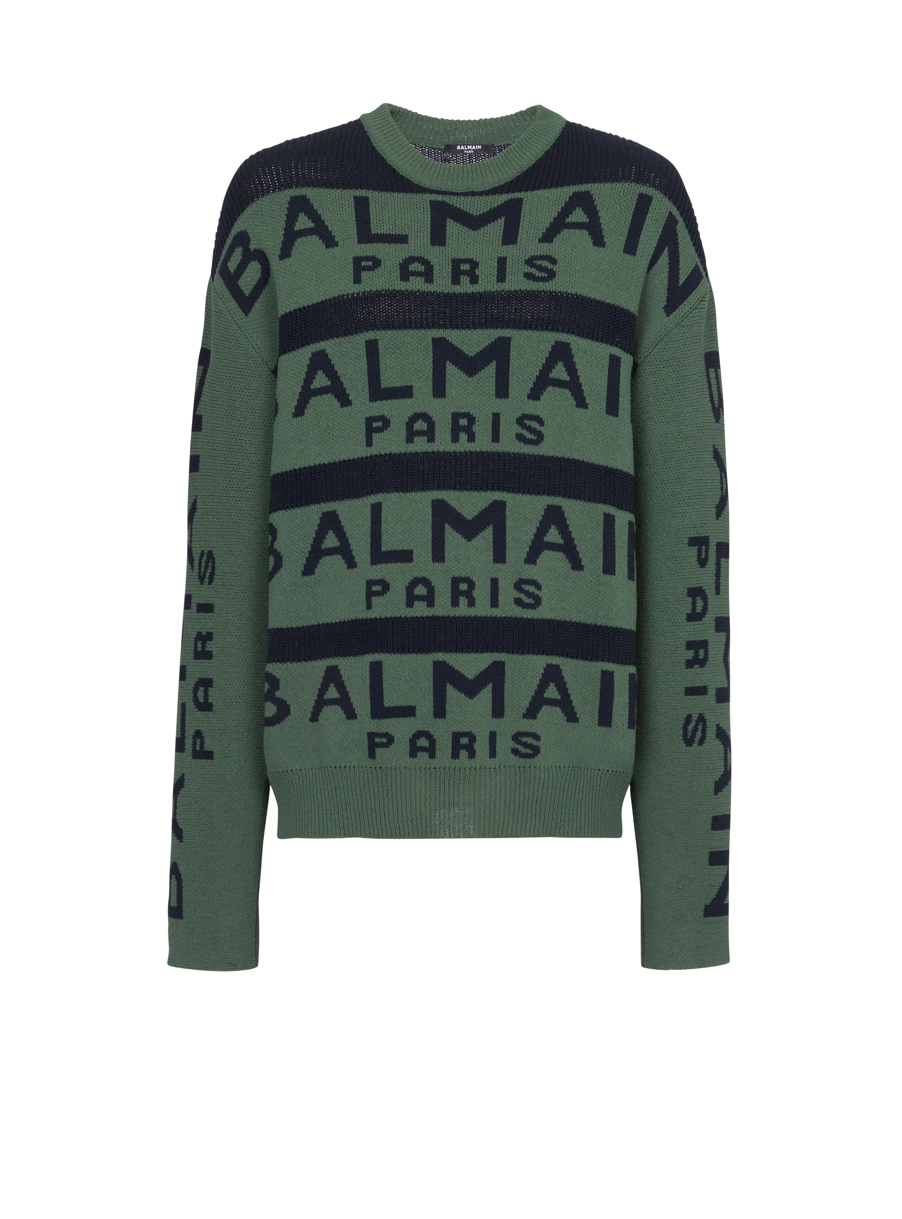 Pullover ricamato con logo Balmain Paris, verde