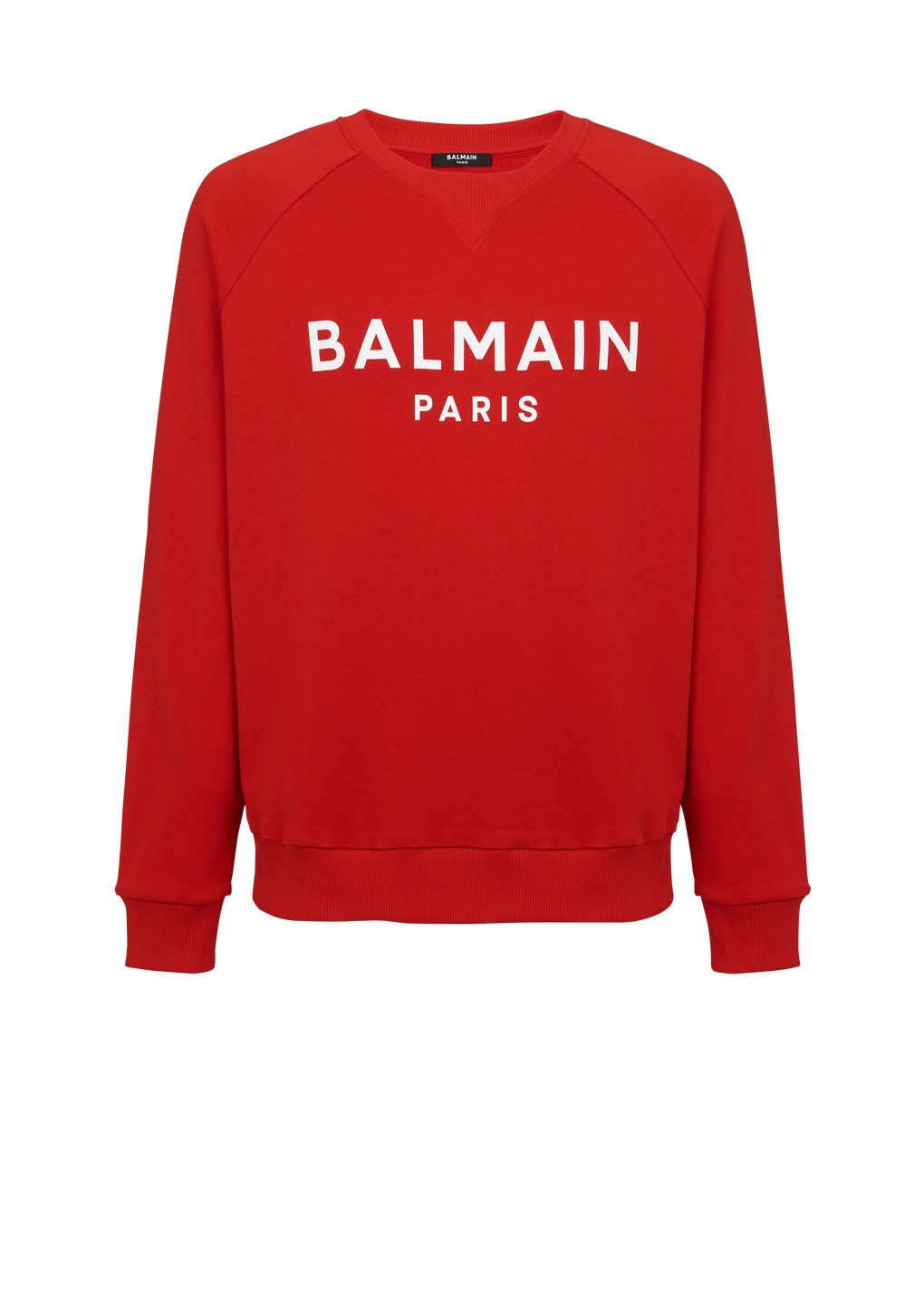 Felpa in cotone con logo Balmain Paris floccato, rosso, hi-res