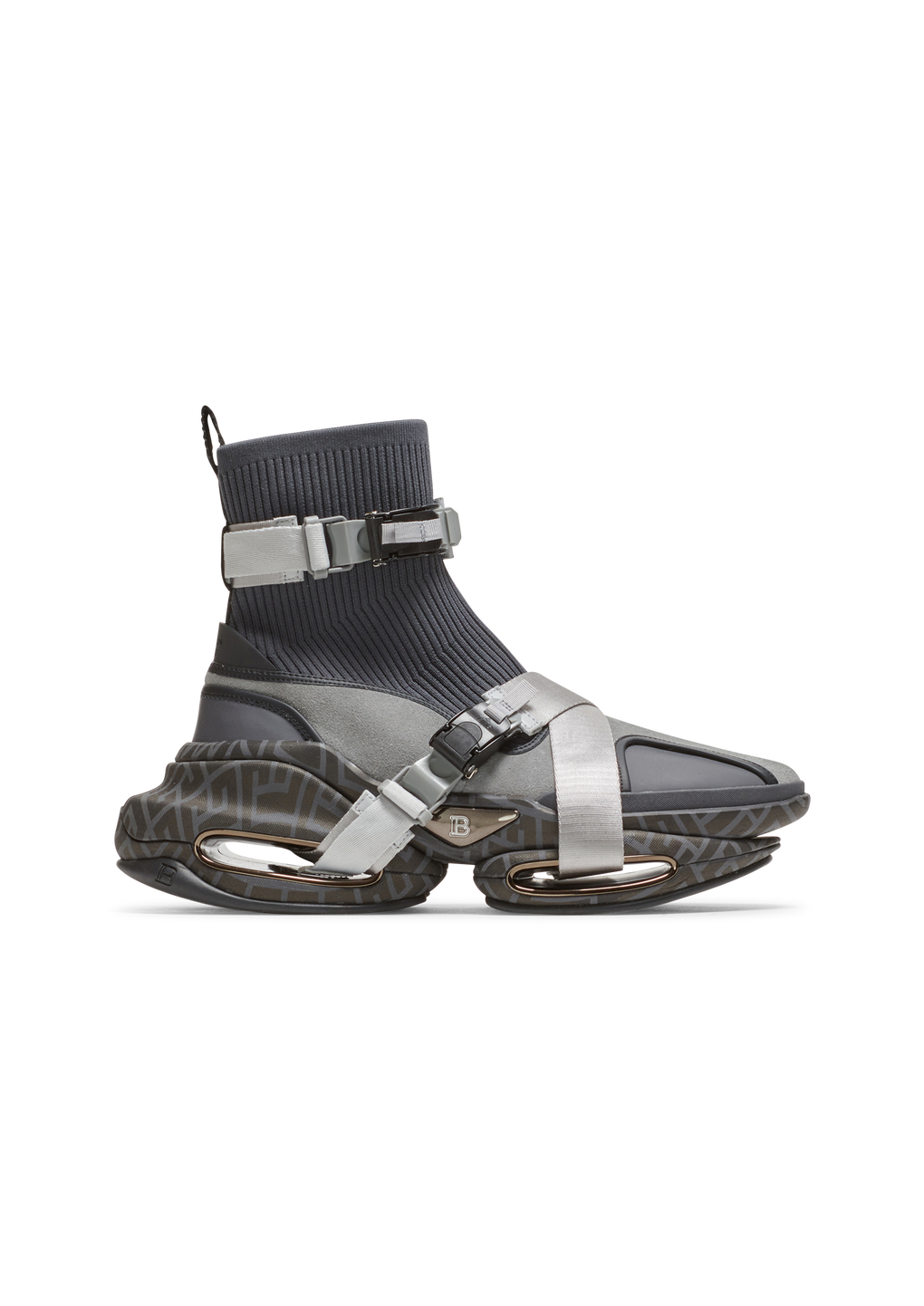 Sneakers alte B-Bold con cinturino in maglia e camoscio, grigio, hi-res