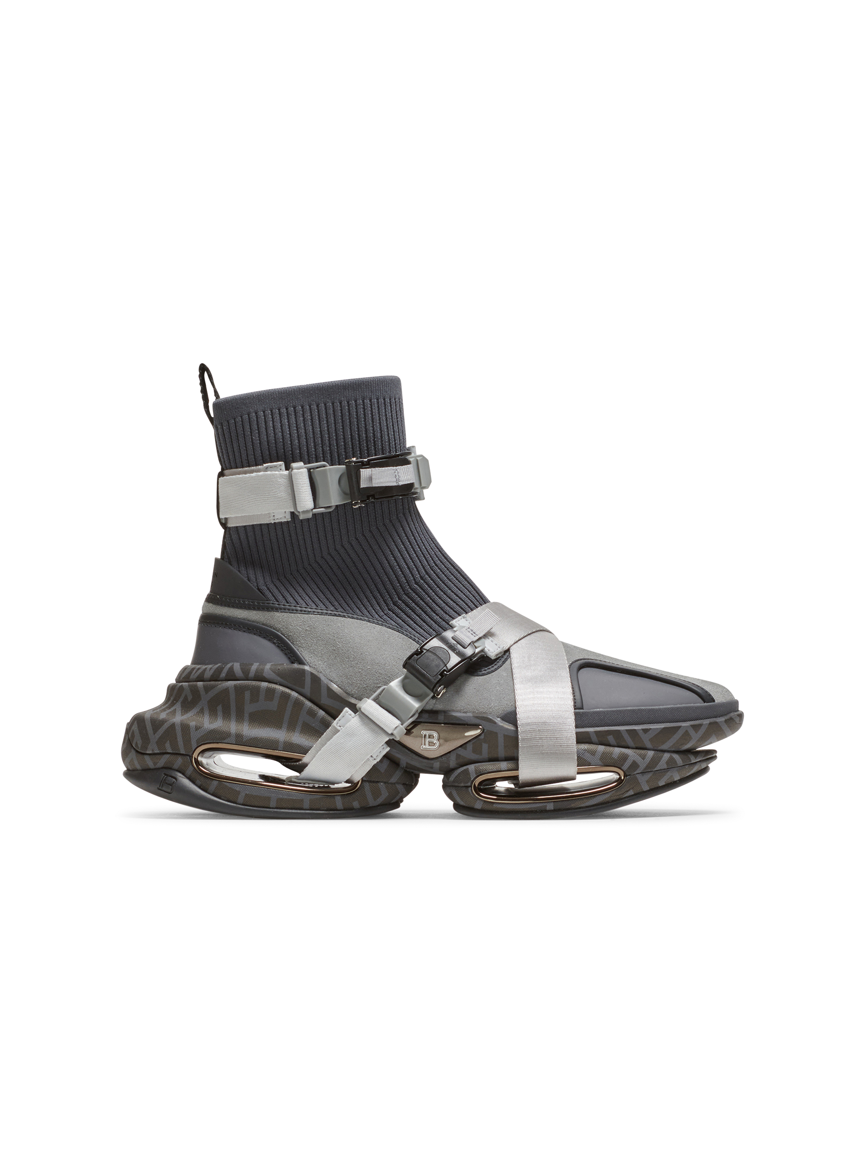 Sneakers alte B-Bold con cinturino in maglia e camoscio, grigio