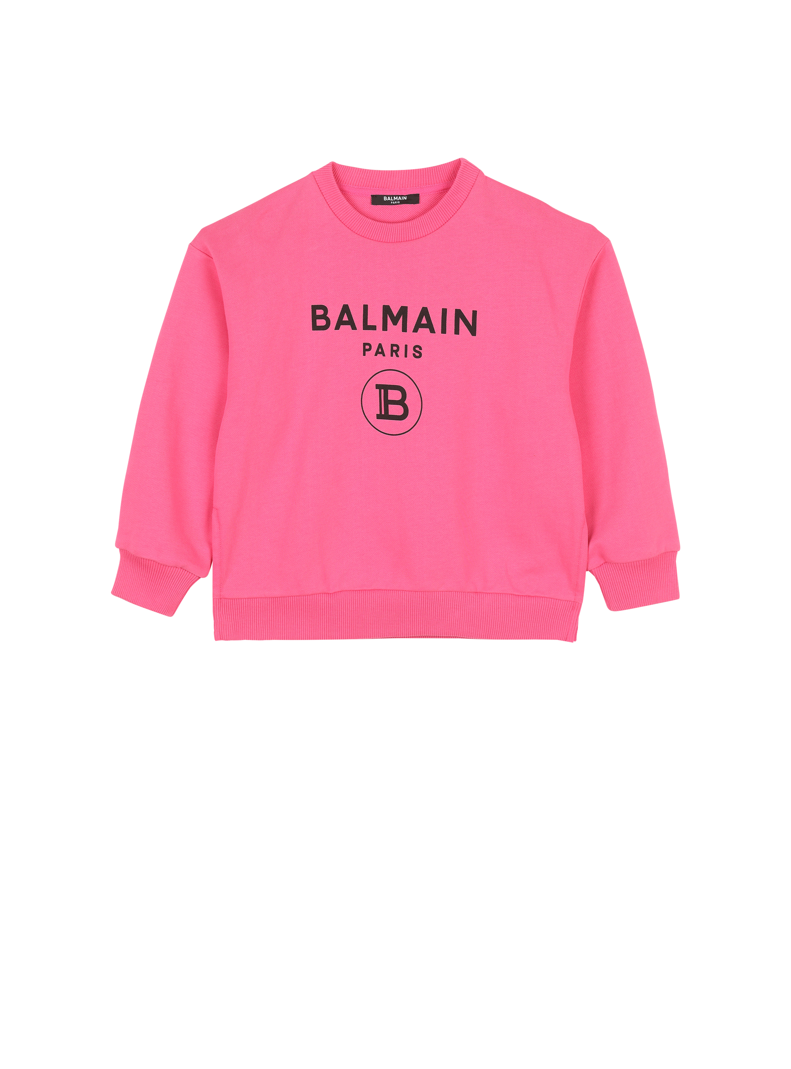 Pullover in cotone con logo Balmain, rosa