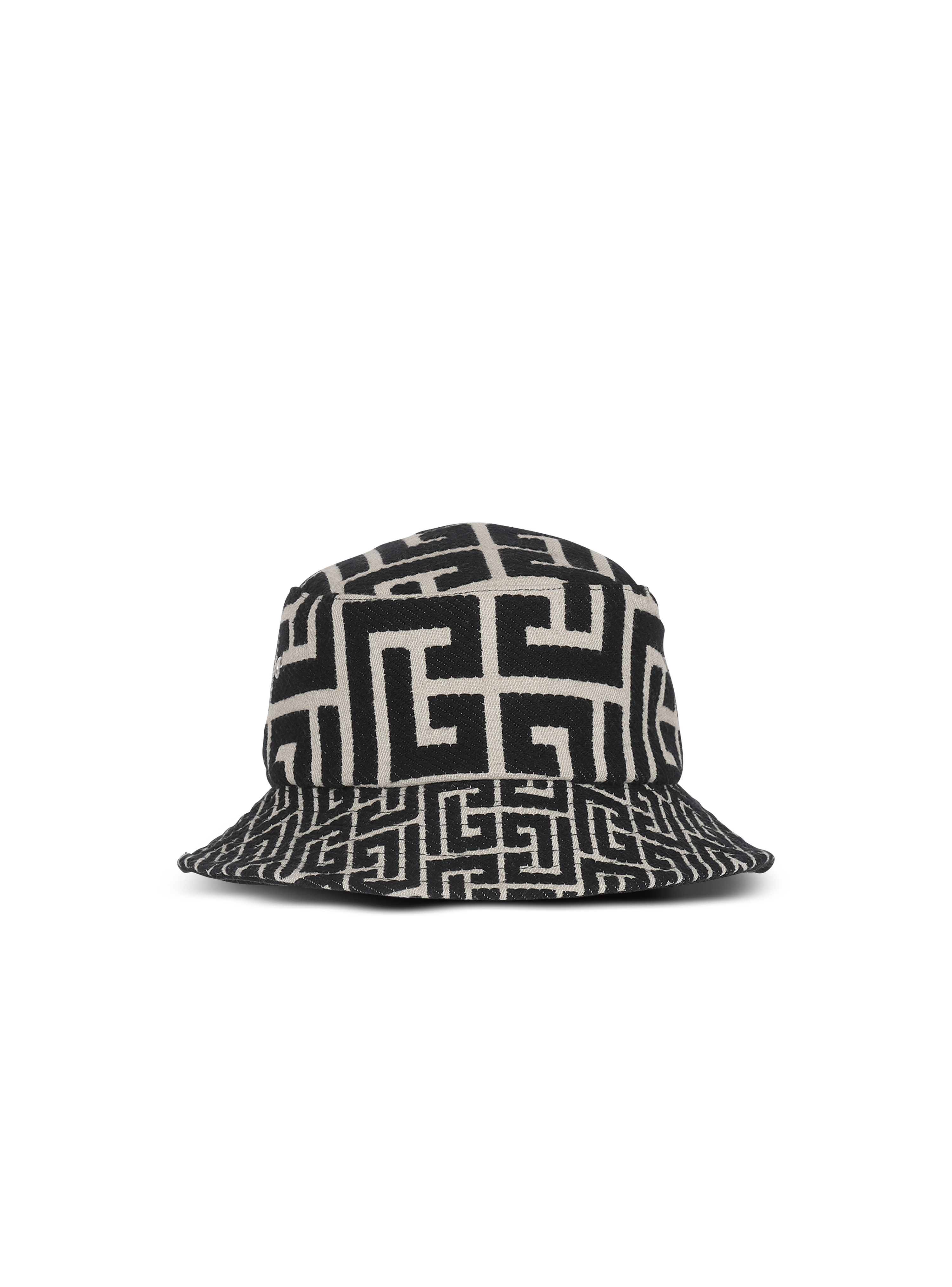 Cappello da pescatore jacquard con monogramma Balmain, nero