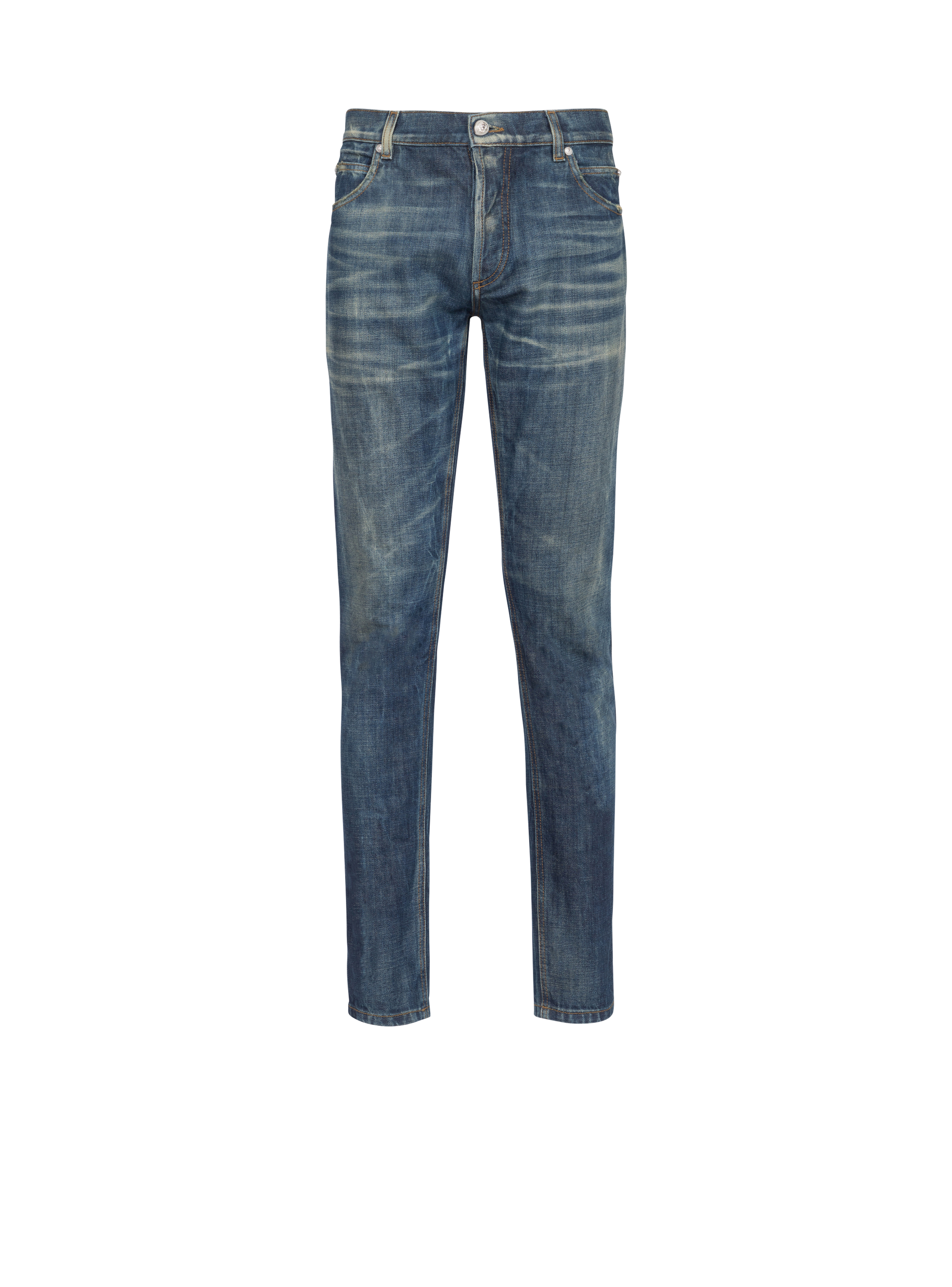 Jeans slim in cotone delavé, blu
