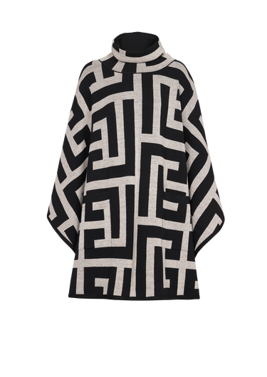Poncho in maglia con maxi monogramma Balmain