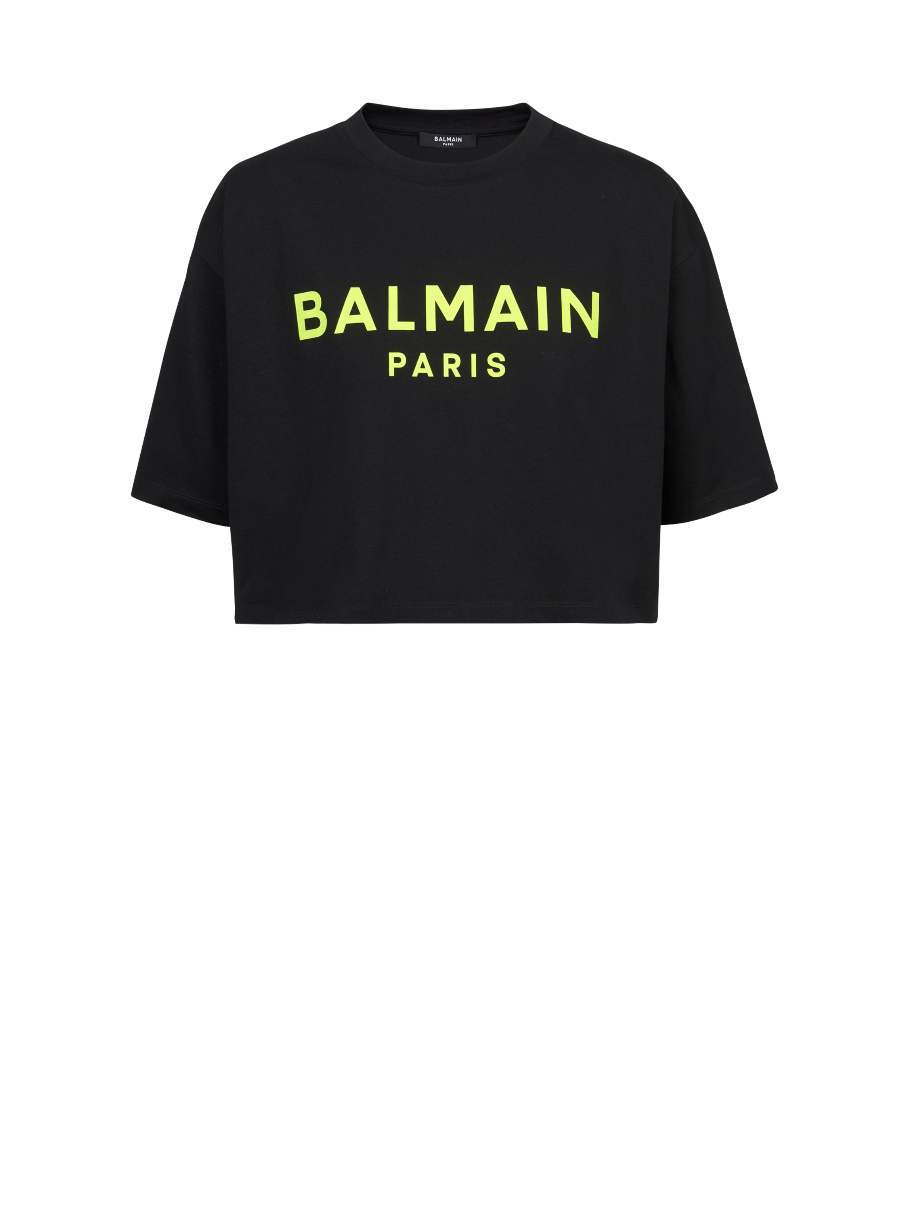 T-shirt corta in cotone con logo Balmain, giallo