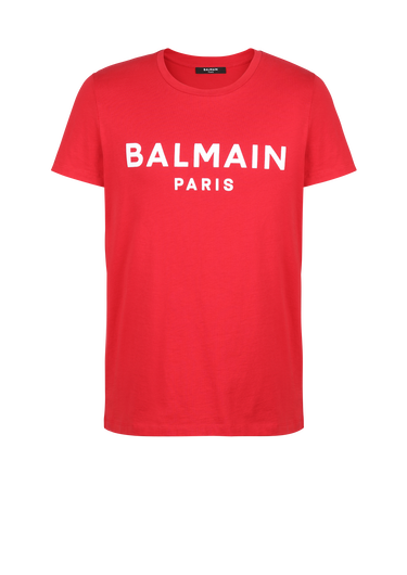 T-shirt in cotone con logo Balmain Paris floccato