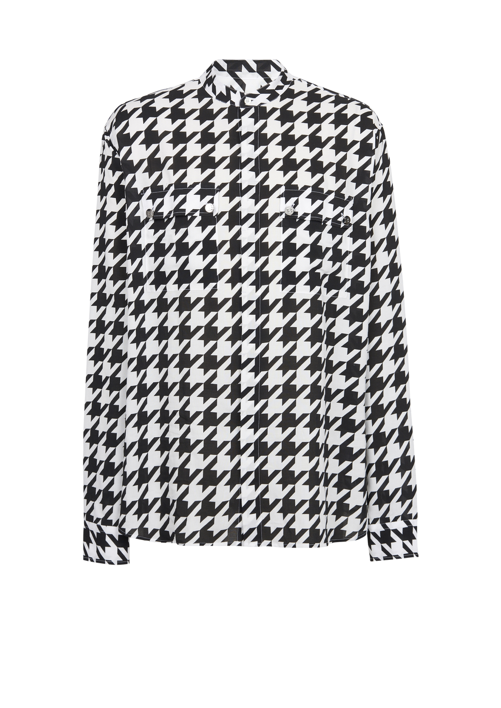 Camicia in cotone con stampa pied-de-poule, nero, hi-res