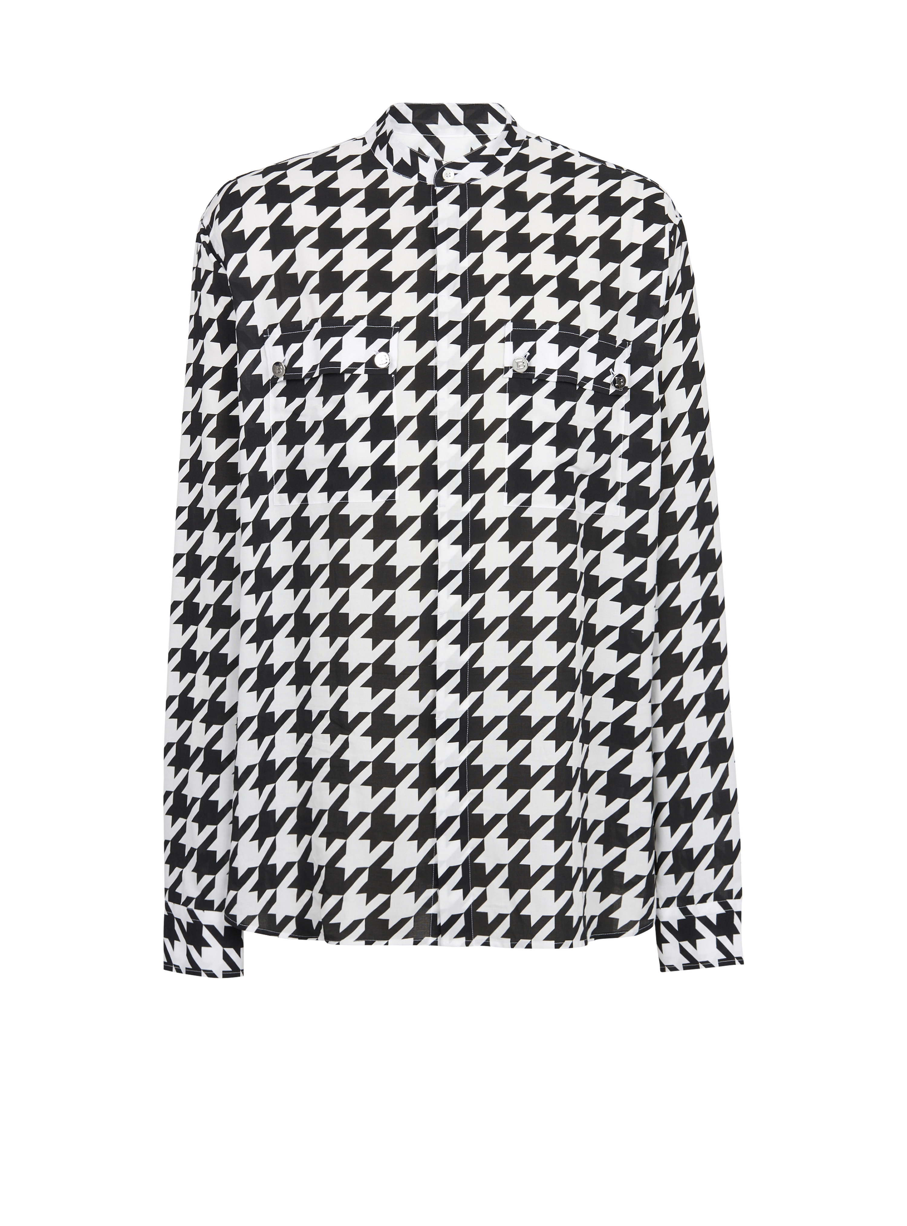 Camicia in cotone con stampa pied-de-poule, nero