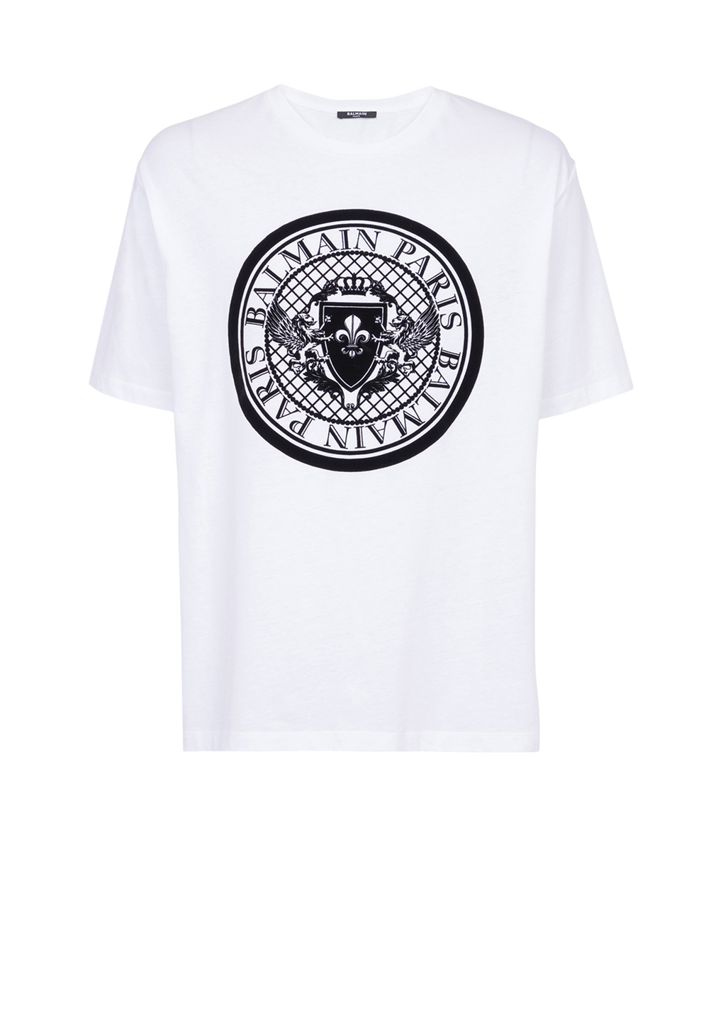 T-shirt in cotone con logo Balmain floccato, bianco, hi-res