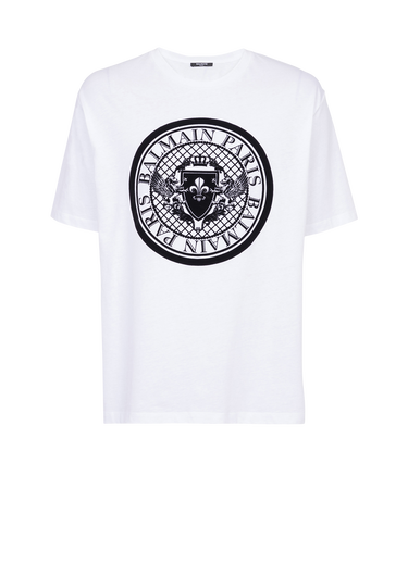 T-shirt in cotone con logo Balmain floccato