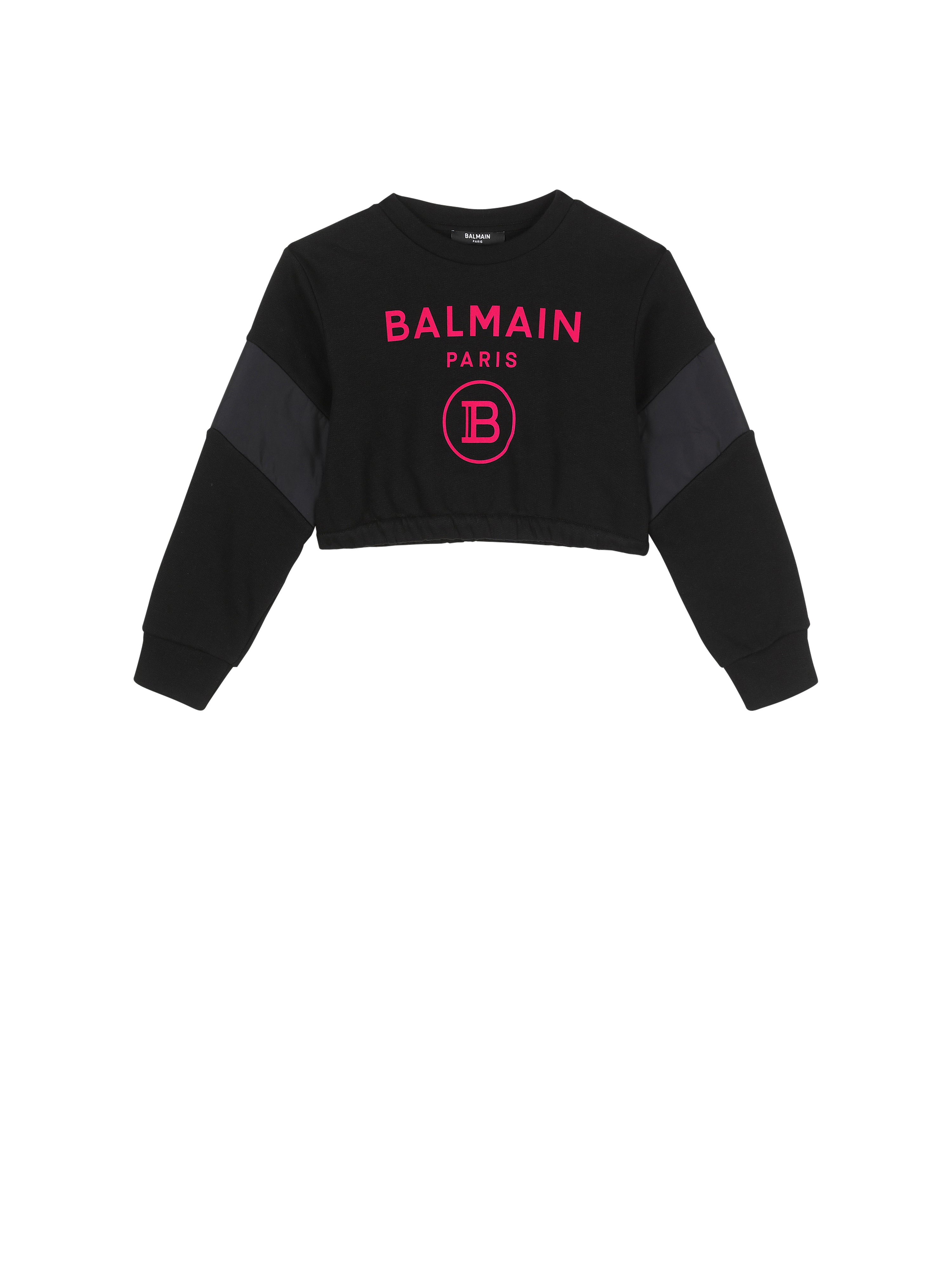 Pullover corto in cotone con logo Balmain, nero