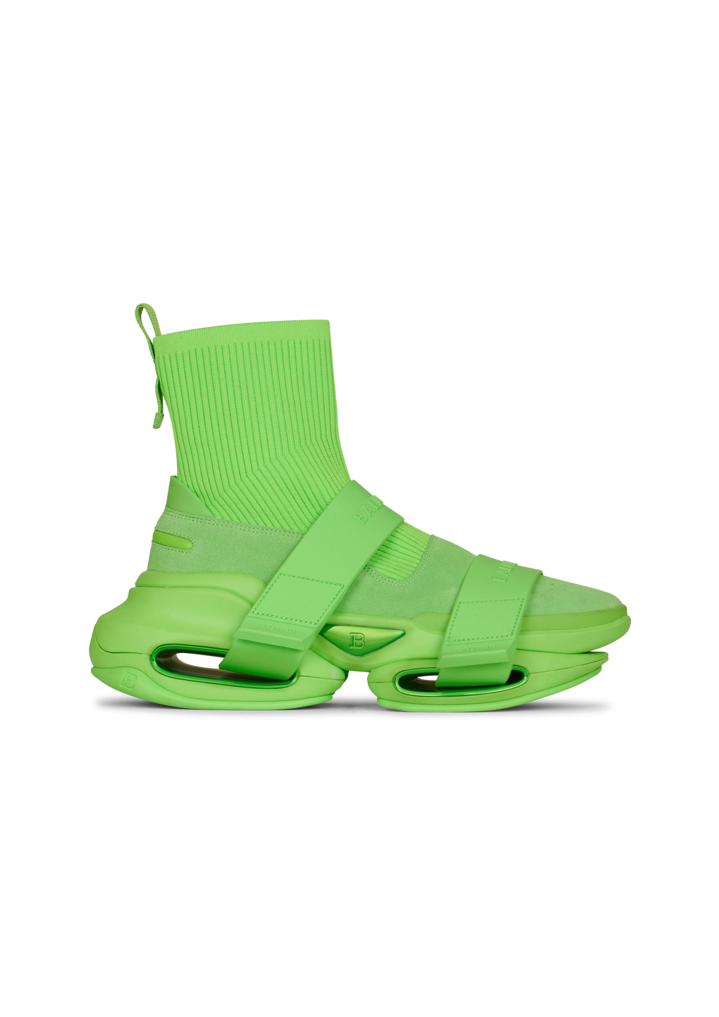 Sneakers alte B-Bold in neoprene e maglia con cinturini, verde, hi-res