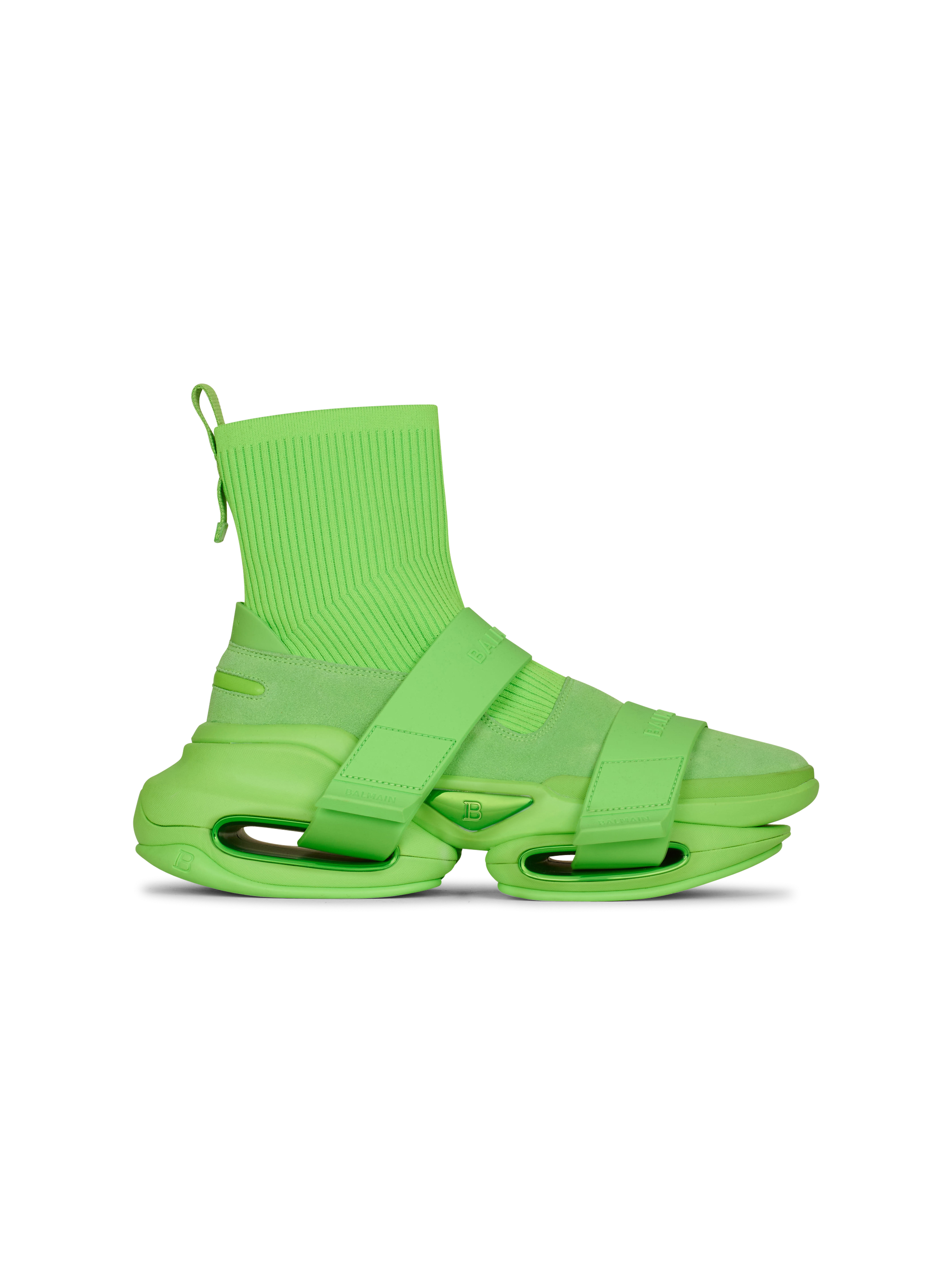 Sneakers alte B-Bold in neoprene e maglia con cinturini, verde