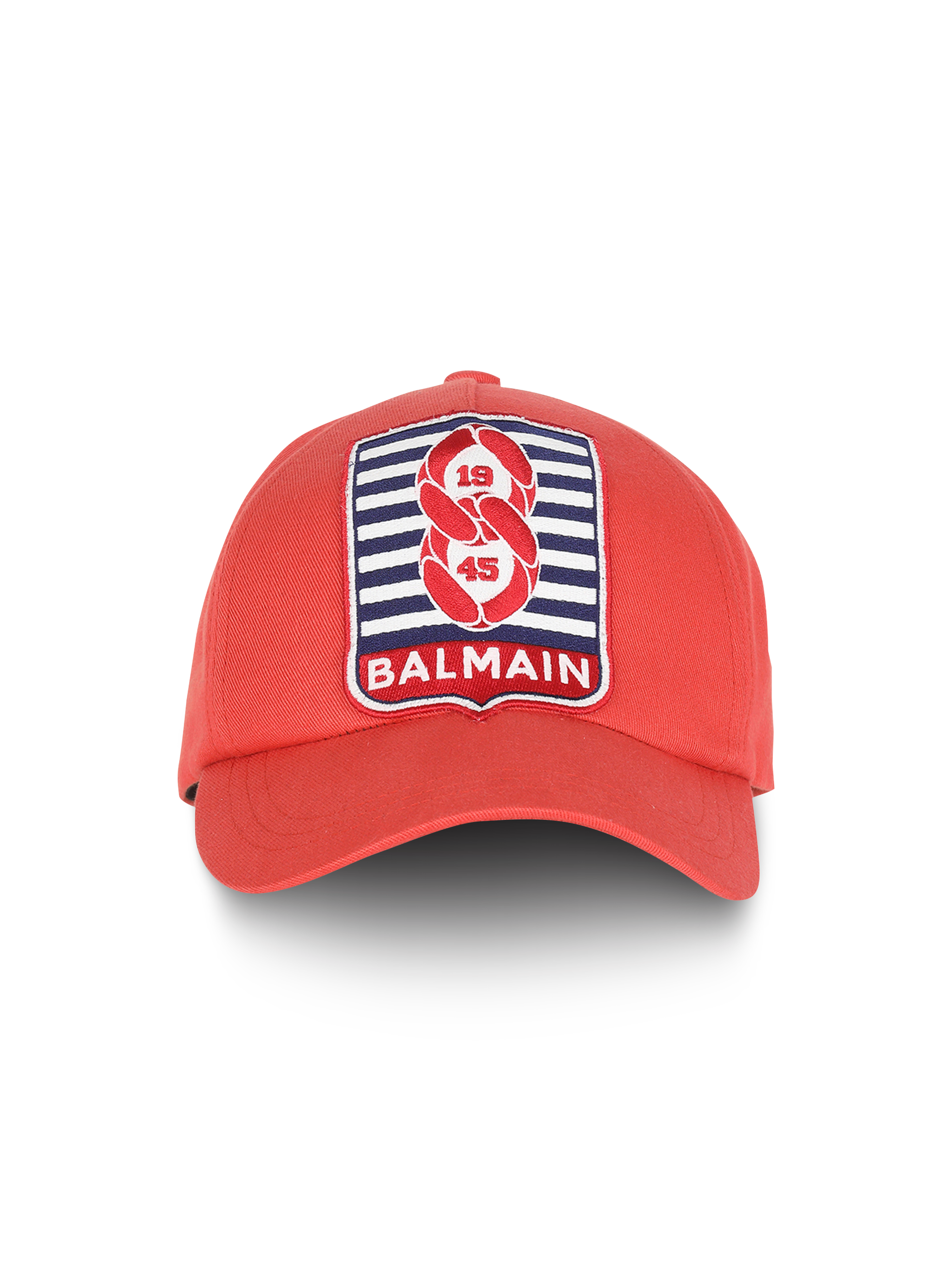 CAPSULE ESTATE - Cappellino in cotone con applicazione monogramma Balmain, rosso