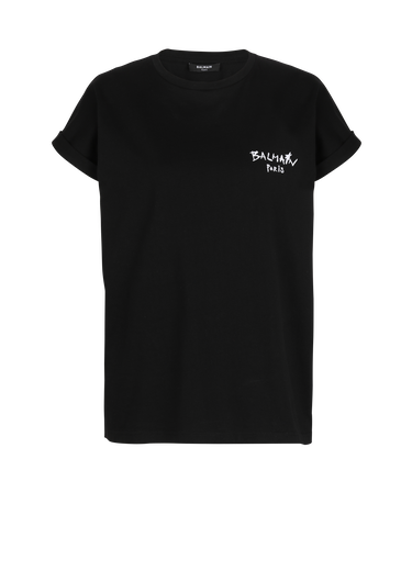 T-shirt in cotone con piccolo logo Balmain graffiti floccato